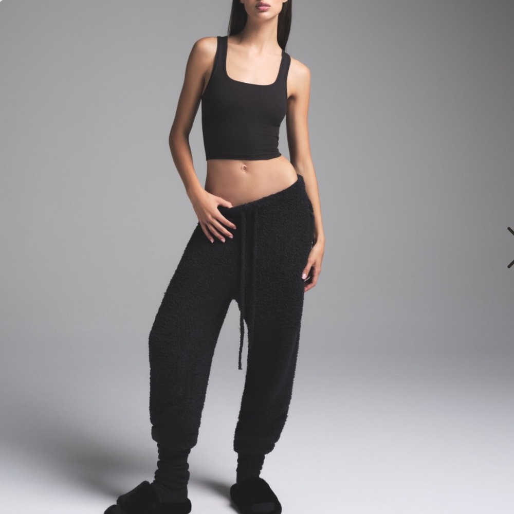 SKIMS Black Ribbed Cotton Joggers • LG